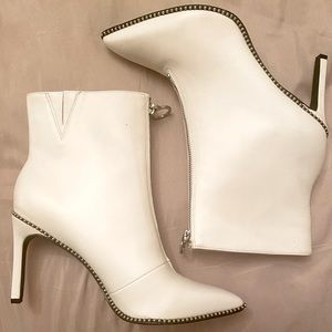 BAR III zip front white studded booties